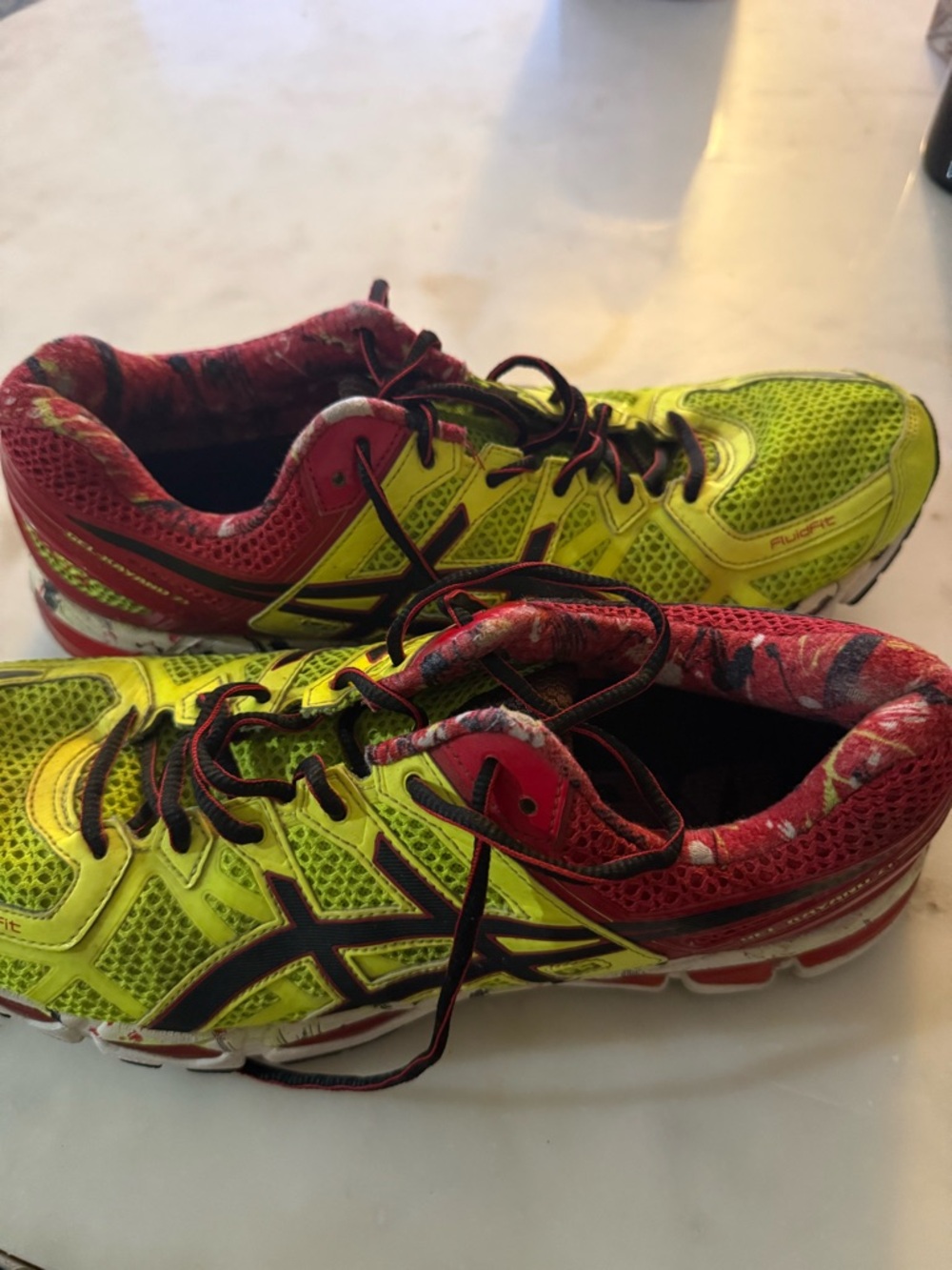 Asics Neon Yellow & Red Mesh Running Shoes with Black Accents